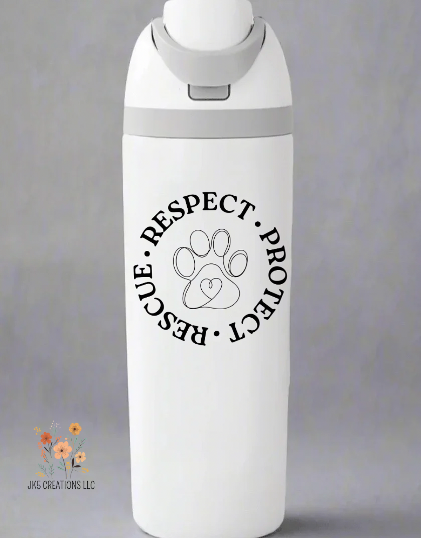 Rescue. Respect. Protect. 24oz free sip tumbler