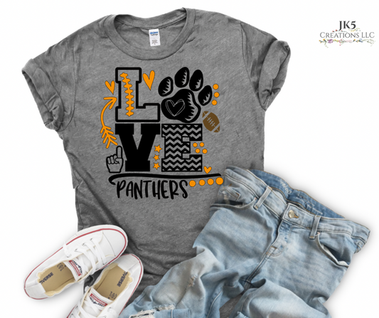 Love Panthers with Football T-Shirt