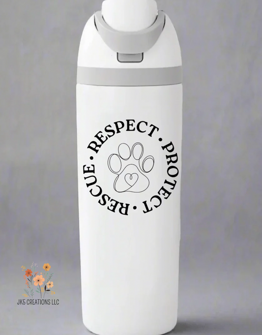 Rescue. Respect. Protect. 24oz free sip tumbler