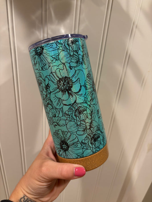 17oz Glitter Floral Tumbler with Cork bottom